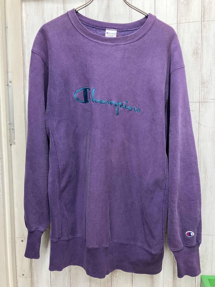 Champion REVERSE WEAVE/スウェット/9Os フロントロゴ パープル　XLサイズ
