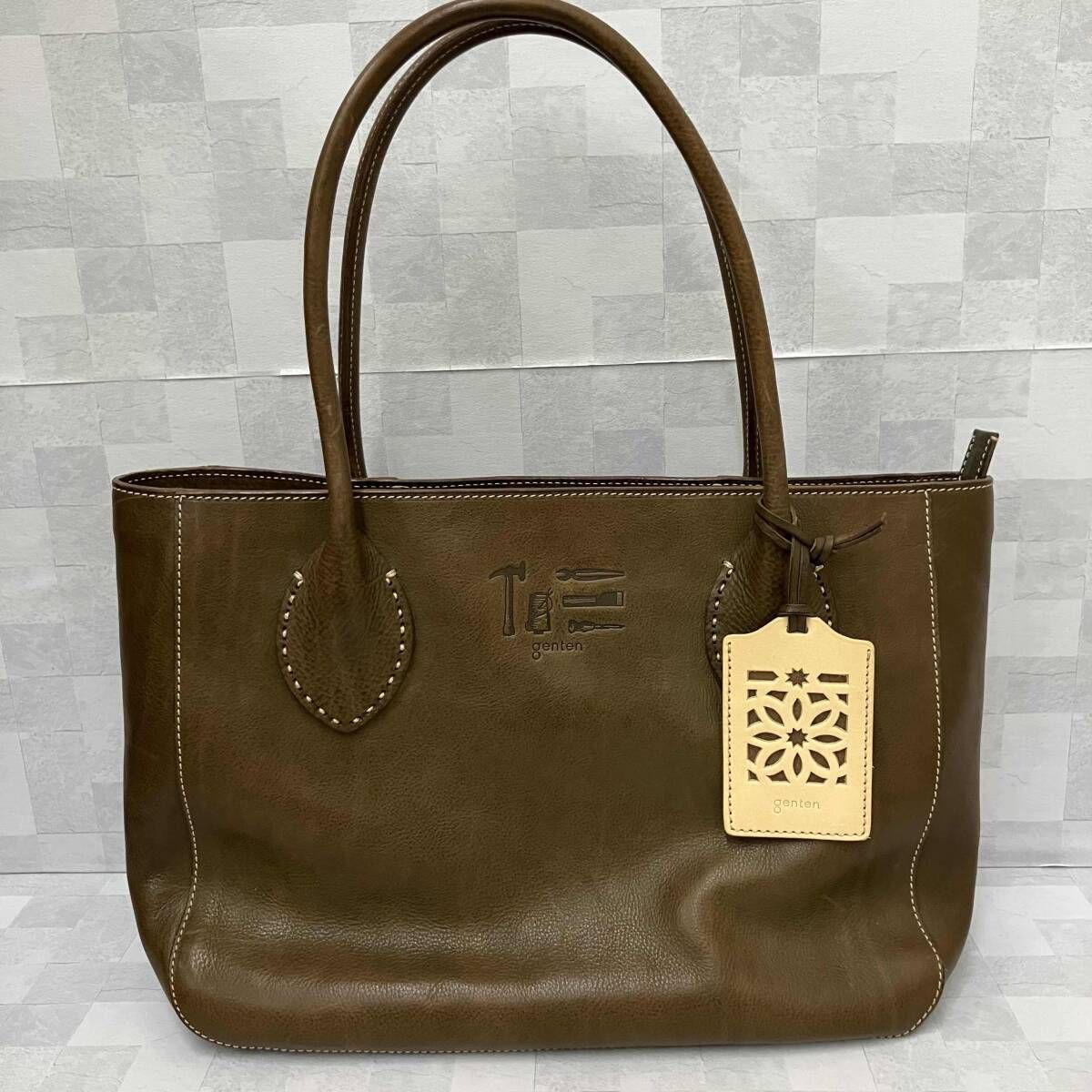 genten ゲンテン トートバッグ 工具ロゴ 工具刻印 レザートートバッグ
