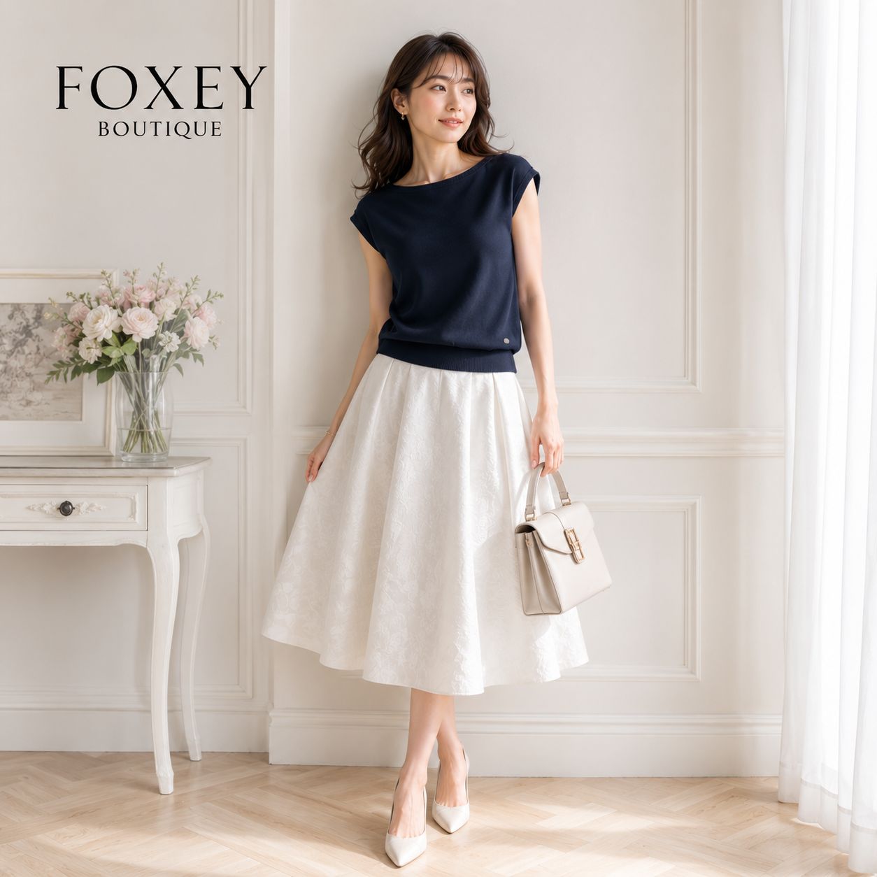【美品】FOXEY BOUTIQUE / フォクシーブティック ニットトップス ミッドナイトブルー 40 ｜綿混・上品カラー・万能トップス