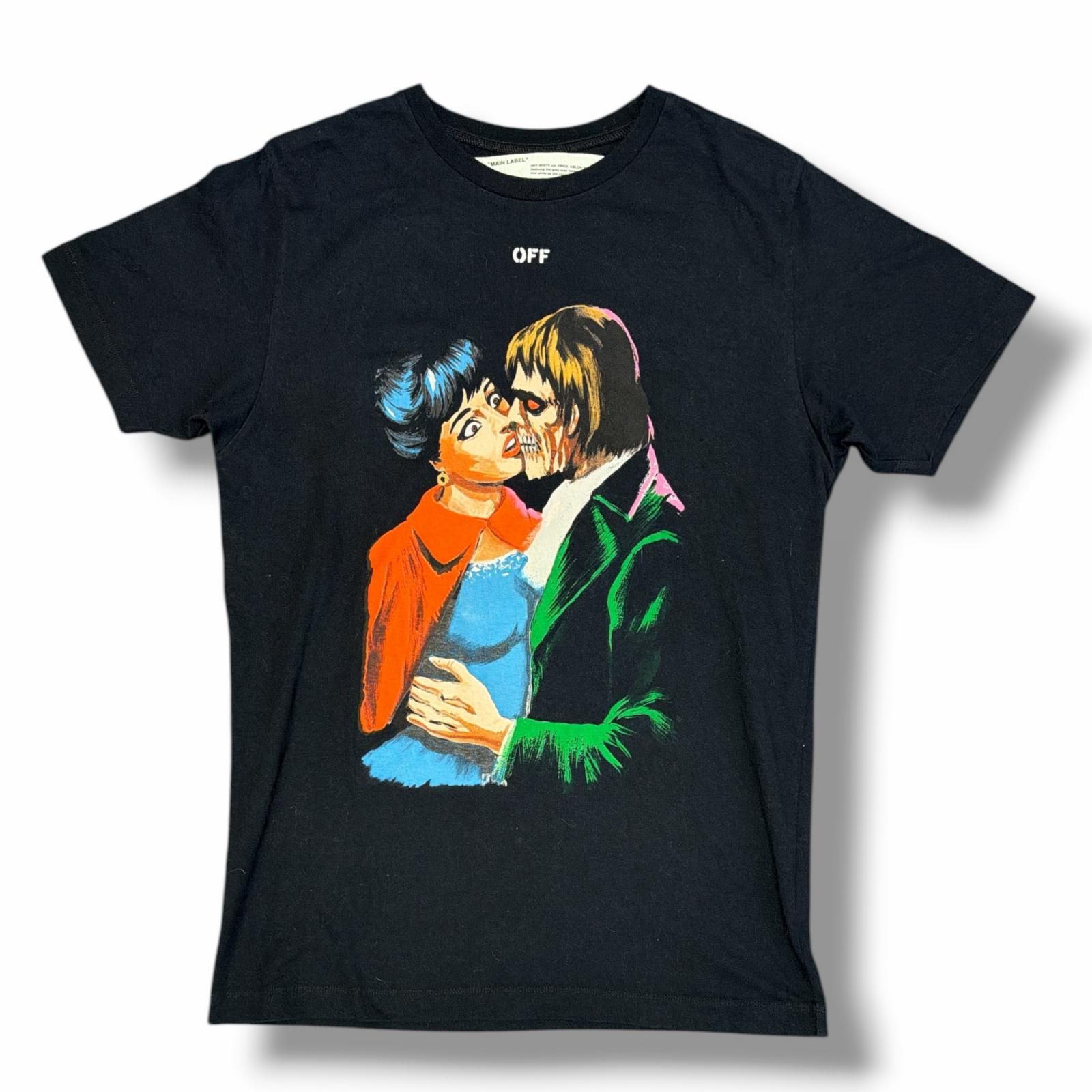 OFF-WHITE KISS S/S SLIM TEE キススリムTシャツ 半袖カットソー オフホワイト OMAA027R19185003 ブラック M （18438M）