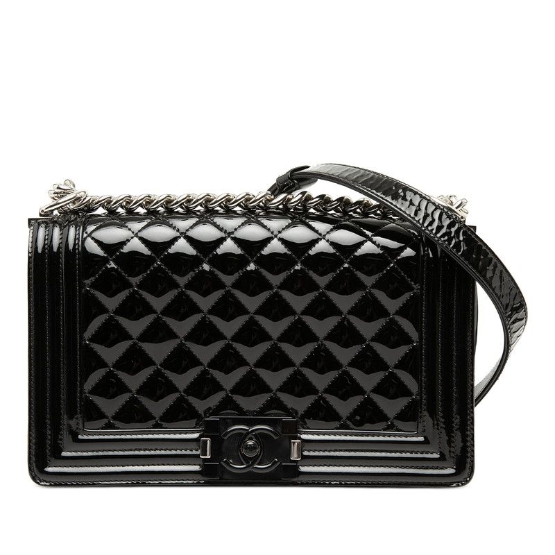 シャネル ココマーク ボーイシャネル チェーン ショルダーバッグ ブラック エナメル レディース CHANEL【1-0269763】