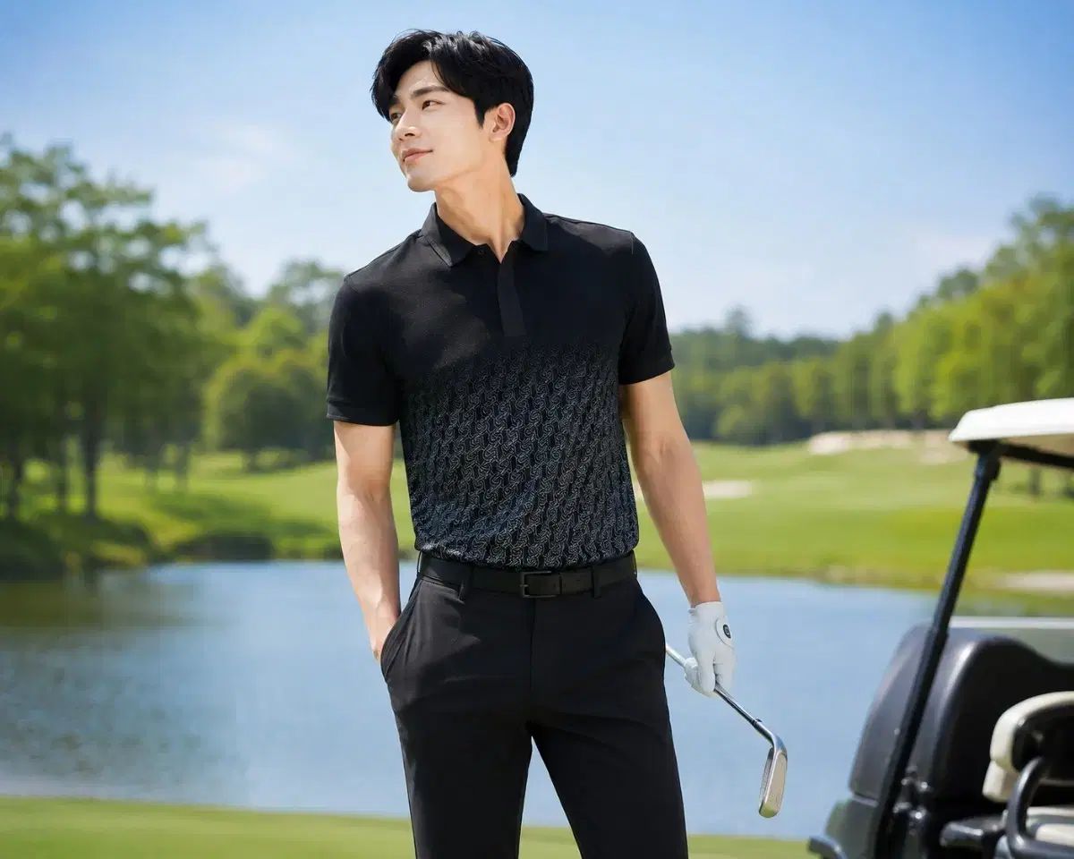 正規品 SOUTH CAPE メンズ ゴルフ モノグラム グラデーション 半袖 ポロ Tシャツ XL