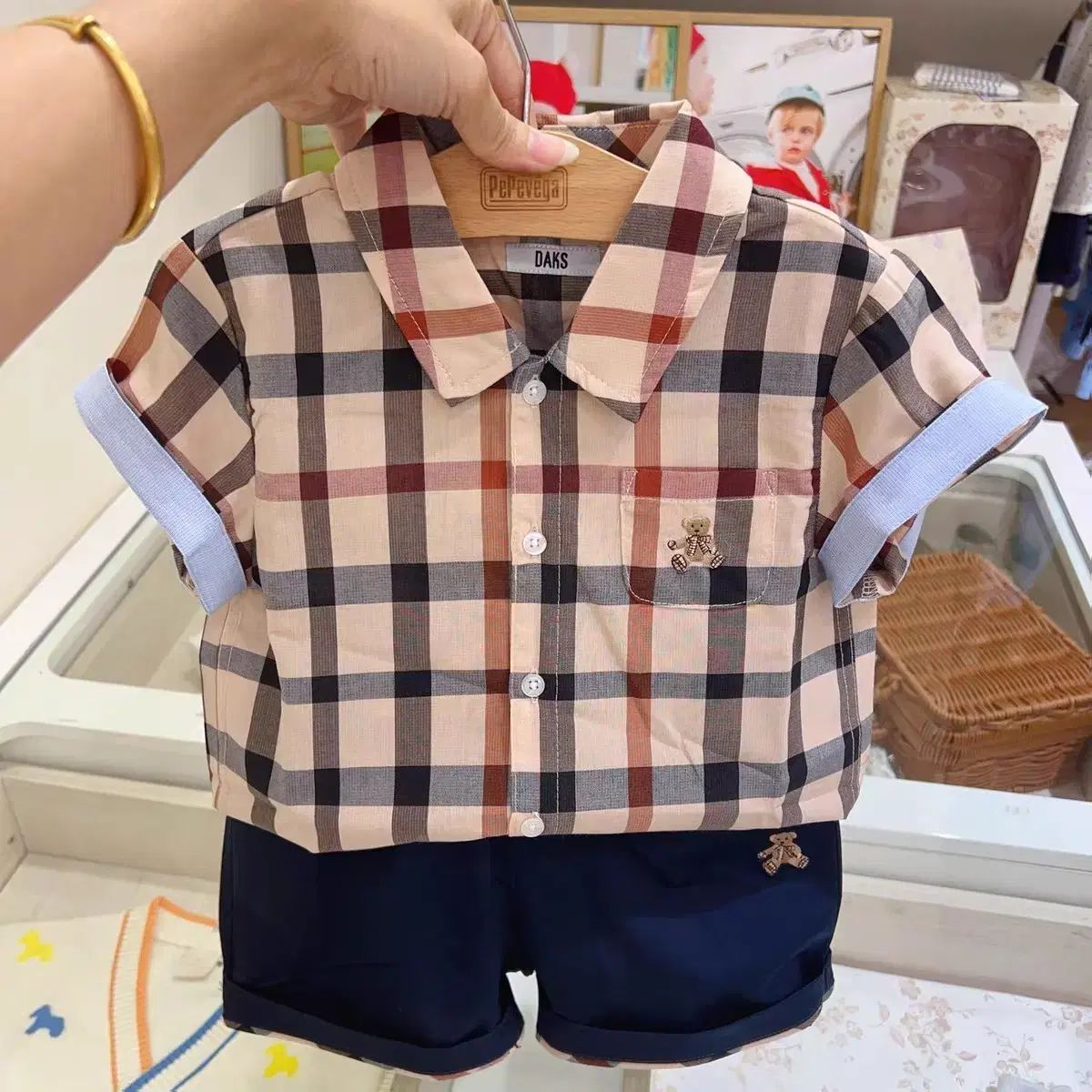 (新)DAKSベイビー クマ ドール シャツ ハーフパンツ セット