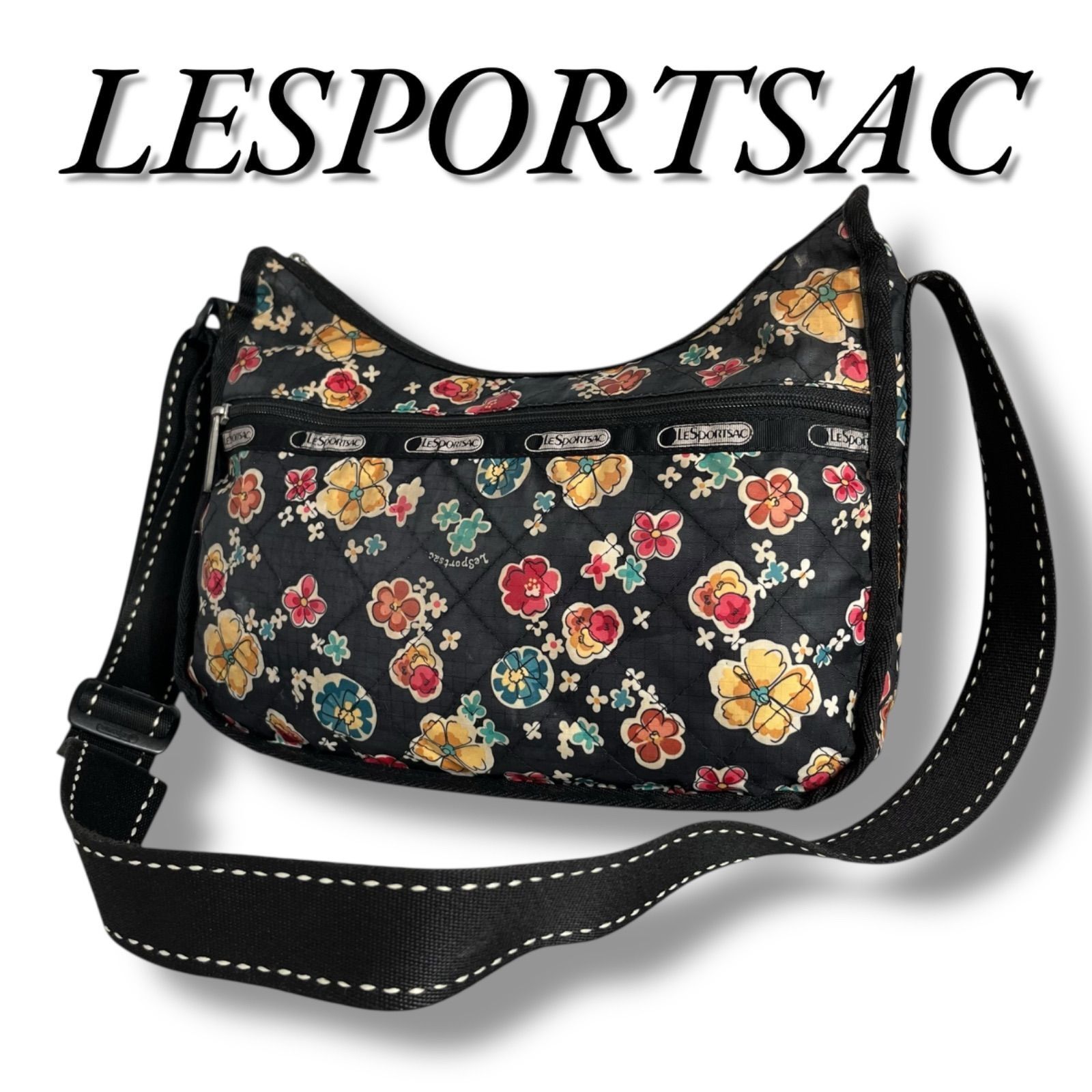 美品 LeSportsac 457 ショルダーバッグ ナイロン ブラック 総柄 - メルカリ