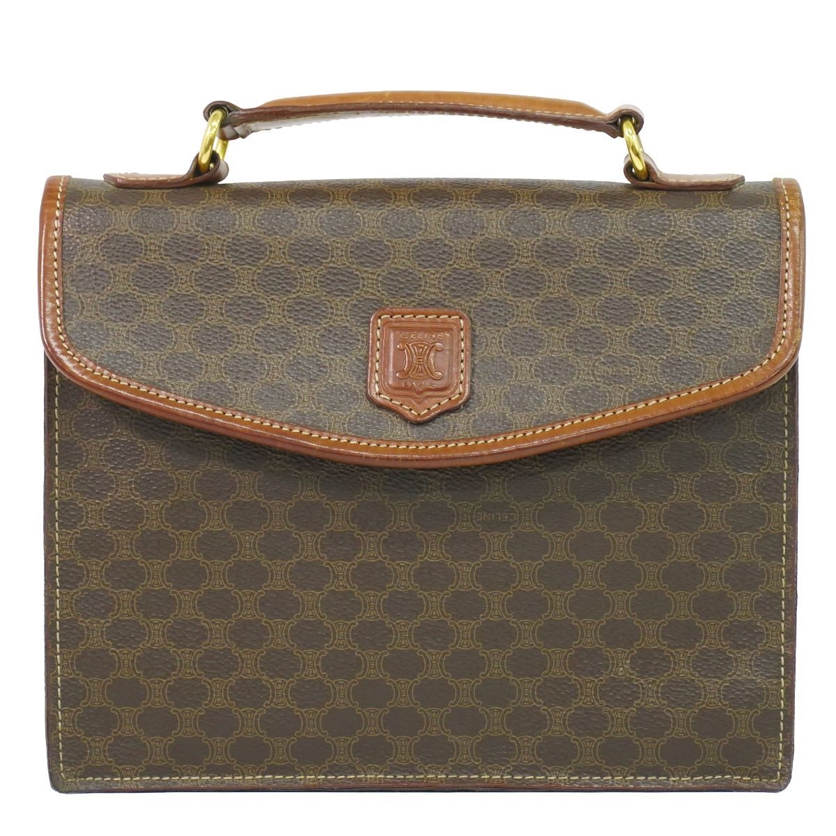 本物 セリーヌ CELINE マカダム ハンドバッグ PVC ブラウン Macadam バッグ 中古・