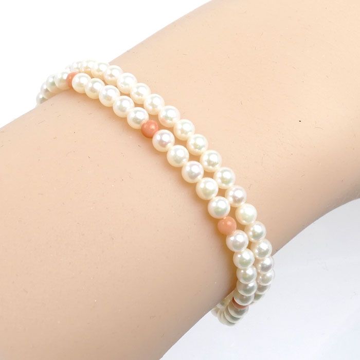 MIKIMOTO ミキモト 2連 ブレスレット パール約3.0～3.4mm サンゴ 7.9g