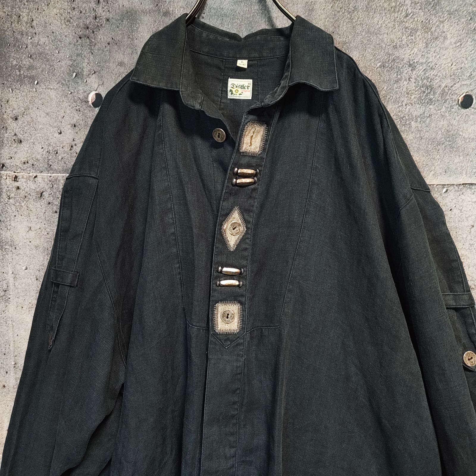 90s DISTLER VINTAGE Archive 黒 チロリアン シャツ メタル ボタン