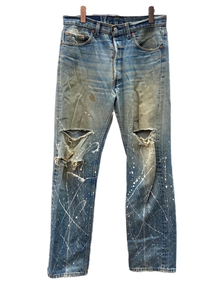 リーバイス Levi's 90s Denim Pants デニム パンツ ボタンフライ ボタン裏520 ワーク ジーンズ ペイント インディゴ 青 ロゴ デニム ブルー サイズW34L34 104MB-600