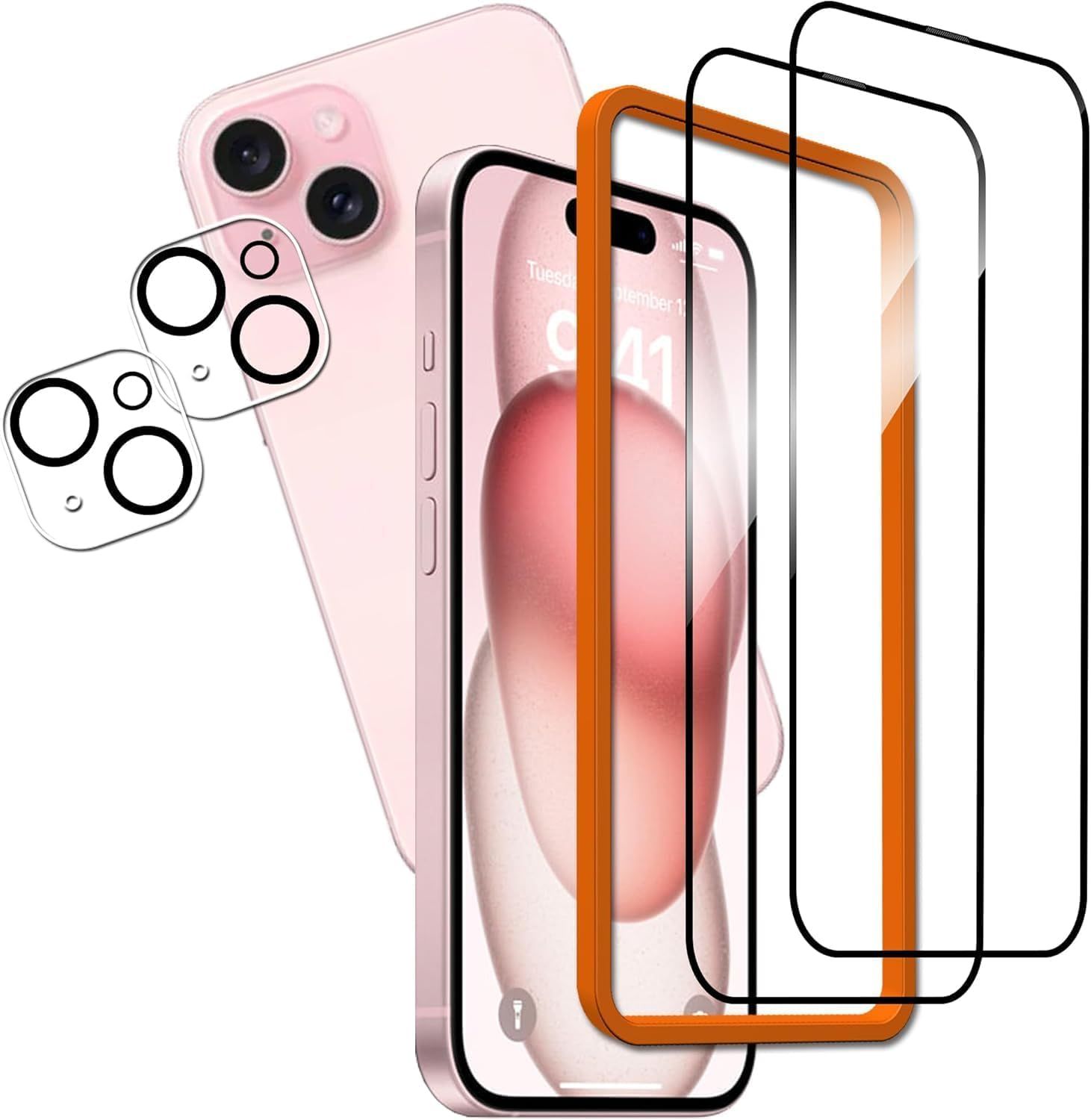 KPNS iphone 15 ガラスフィルム 【2+2枚セット】日本素材製 全面保護 