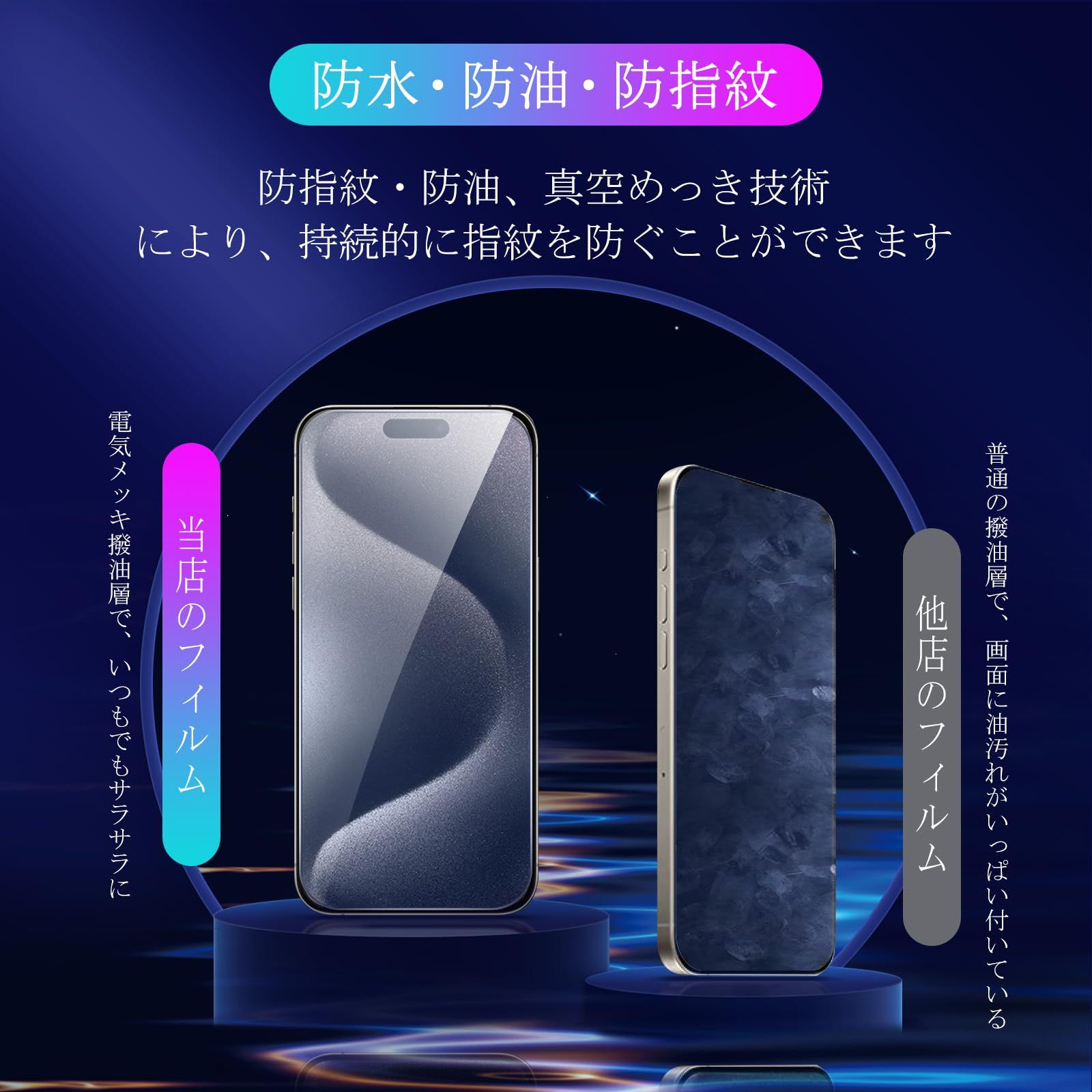 対応 iPhone15 Pro Max フイルム ブルーライトカット ガイド枠付き 【2