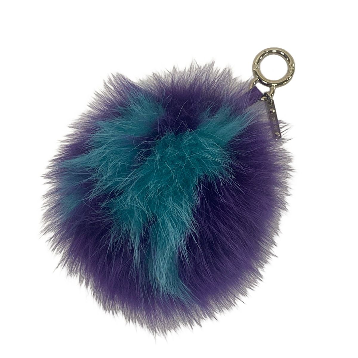 FENDI(フェンディ) キーホルダー(チャーム)美品 ポンポンチャーム 7AR45M パープル×ライトブルー レザー、フォックス