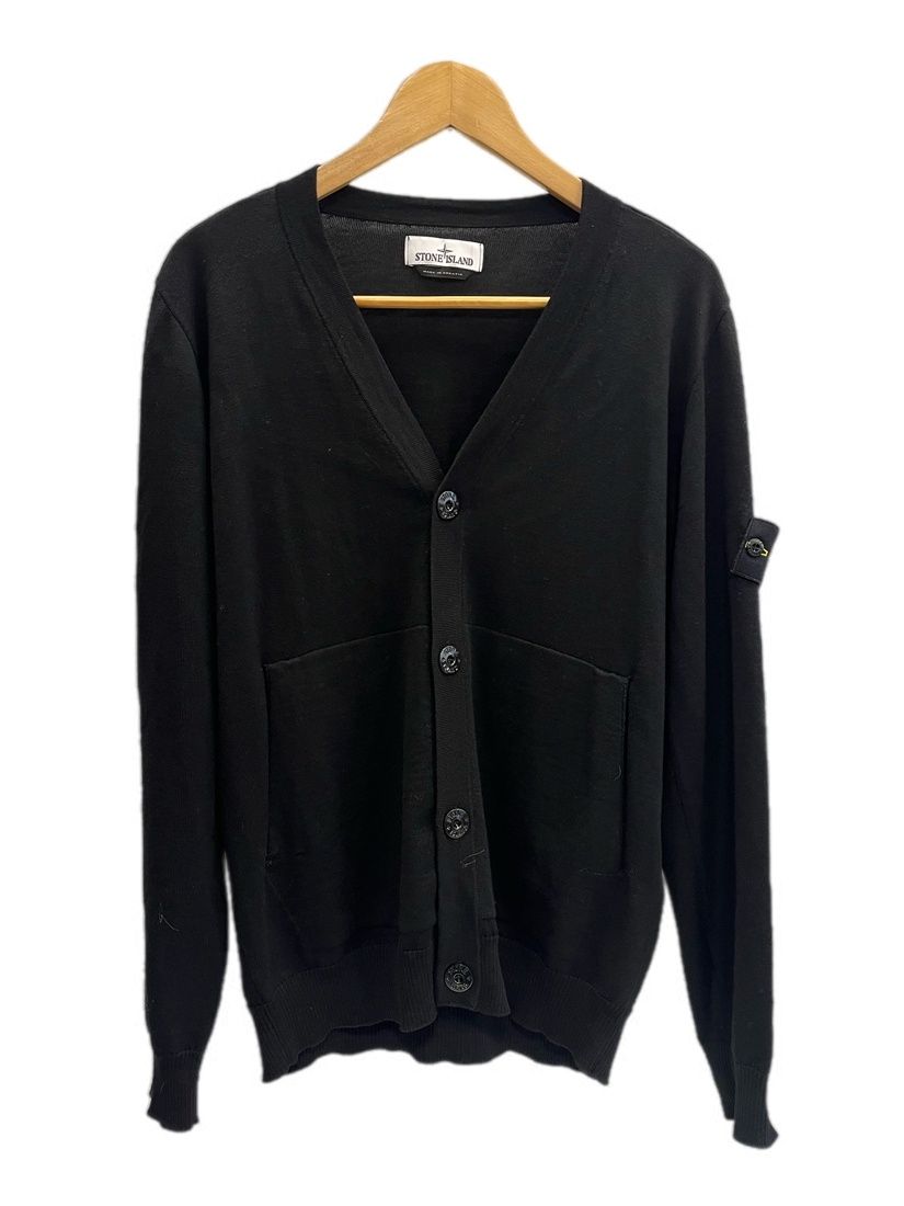 ストーンアイランド STONE ISLAND Vネック ウール ロゴワッペン カーディガン 黒 7915511C4 カーディガン ブラック Mサイズ 101MT-6429