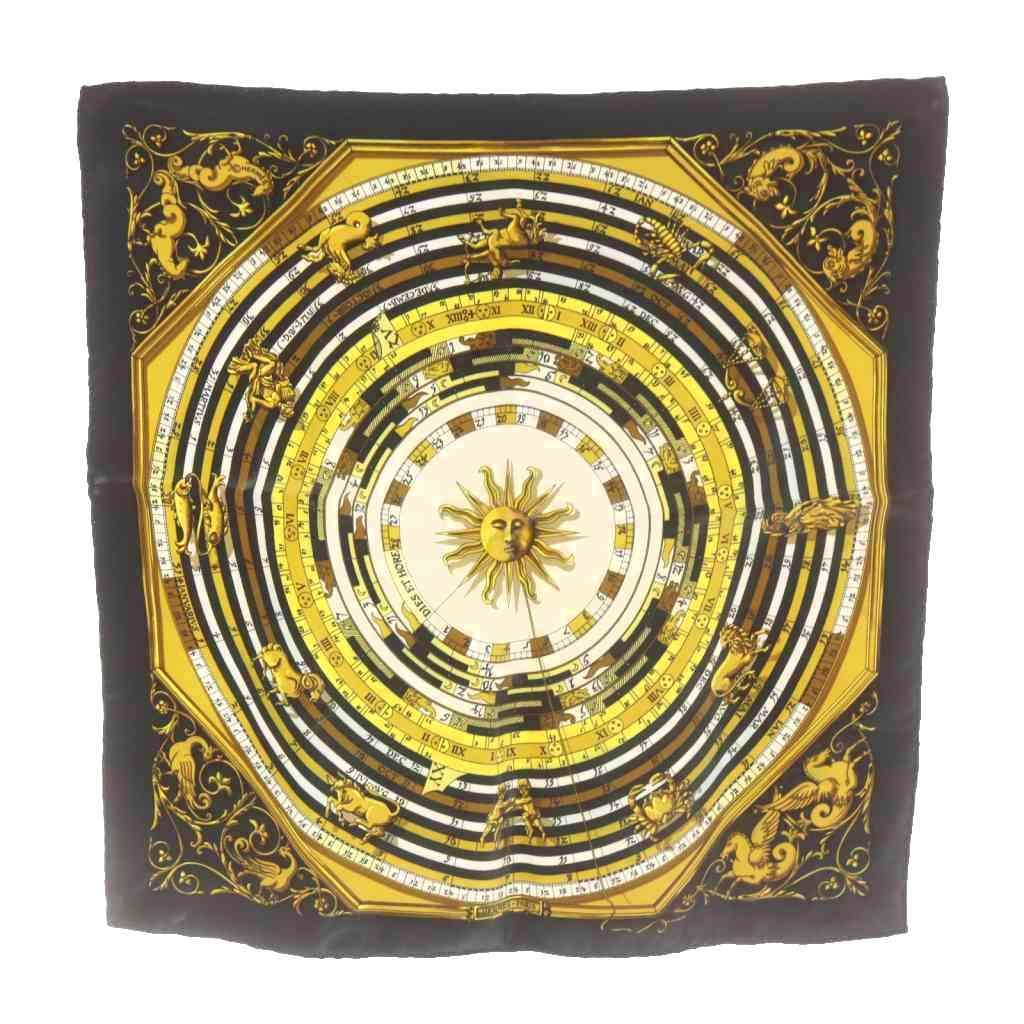 エルメス HERMES 占星術 DIES ET HORE ガヴロッシュ スカーフ 黒 ブラック 黄 イエロー /AN26 ■OH
