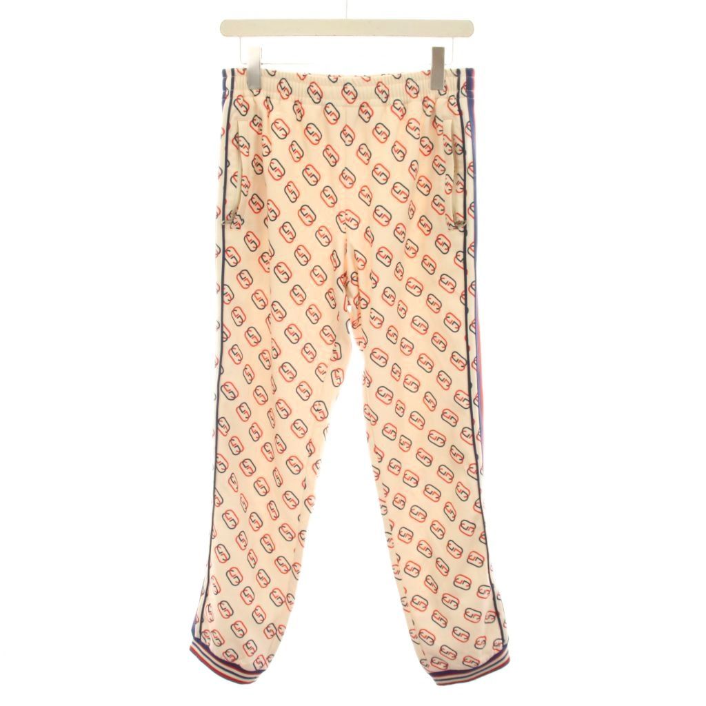グッチ GUCCI ジャージ インターロッキング トラックパンツ サイドライン GGロゴ XS ベージュ 赤 紺 /YM