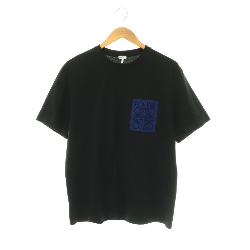 ロエベ LOEWE 24SS アナグラム 刺繍Tシャツ カットソー M 黒 ブラック 紺 ネイビー H526Y22XAT /CX■OS ■SH