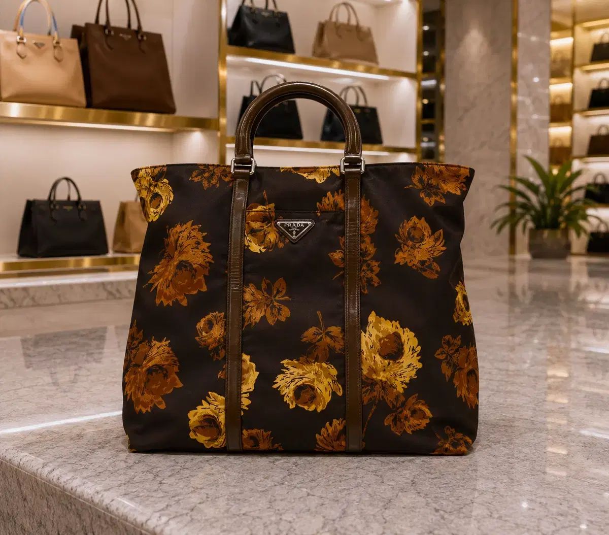 A級 PRADA プラダ フラワー プリンティング ポコノ トートバッグ 出品