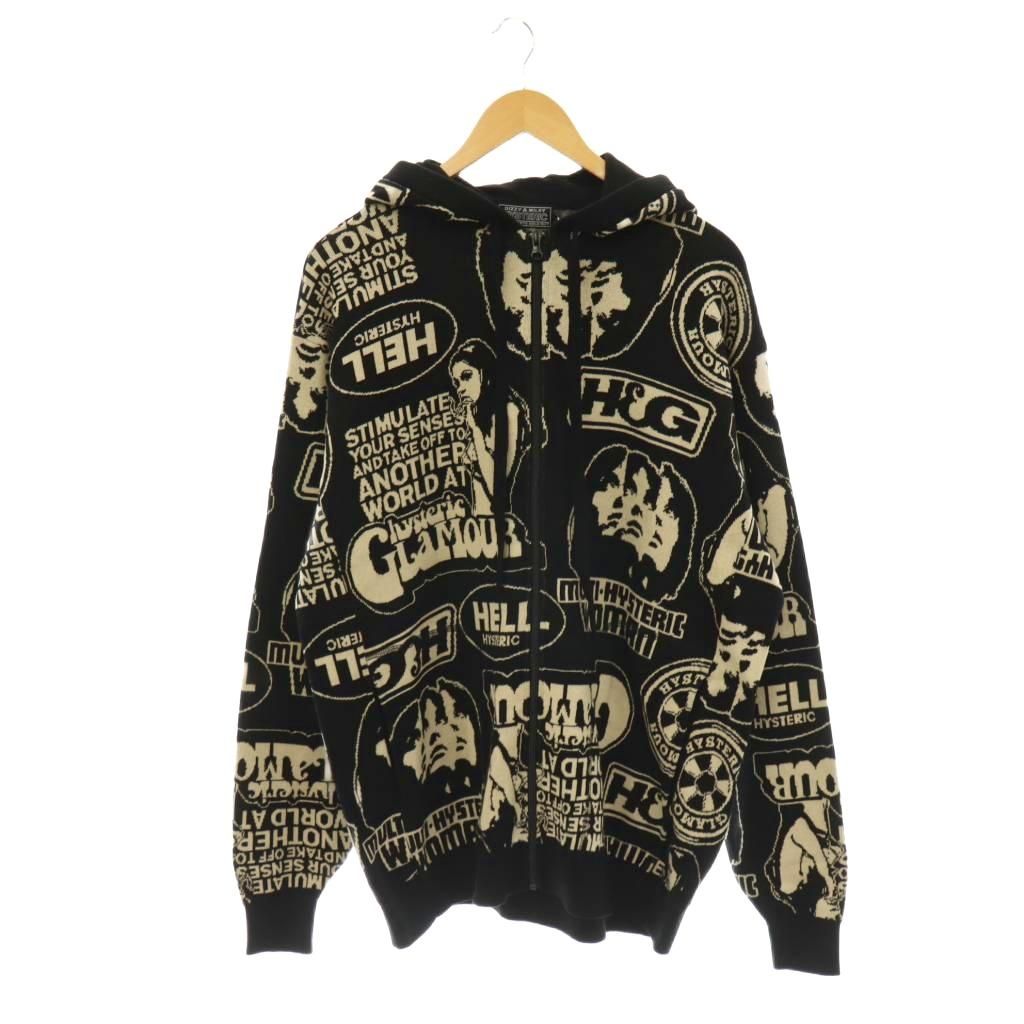 ヒステリックグラマー HYSTERIC GLAMOUR 24AW SUPER HYS柄 ジャカードパーカー ジップアップ フード XL ブラック ライトベージュ /DO ■OS