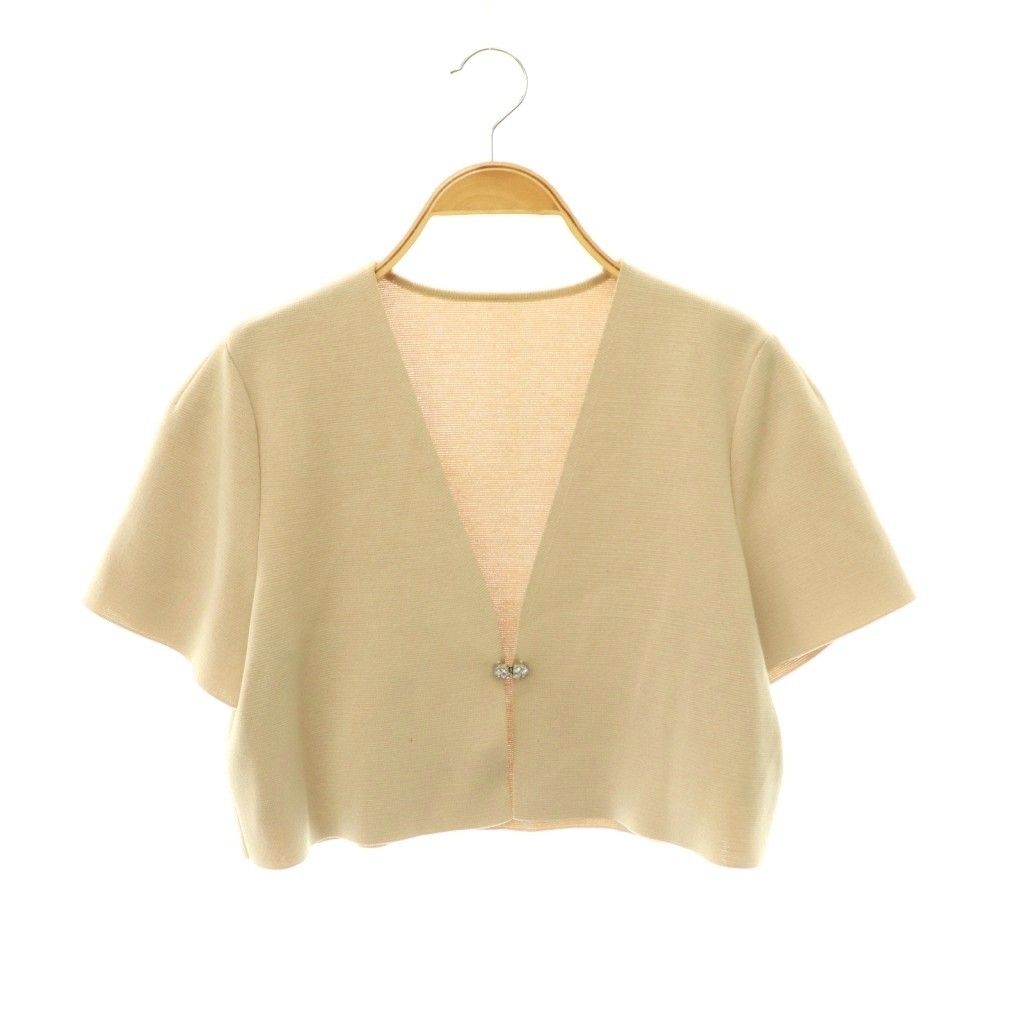 フォクシー FOXEY レディジュエルニットジャケット ノーカラー 半袖 38 ベージュ 37695 /DO ■OS ■SH