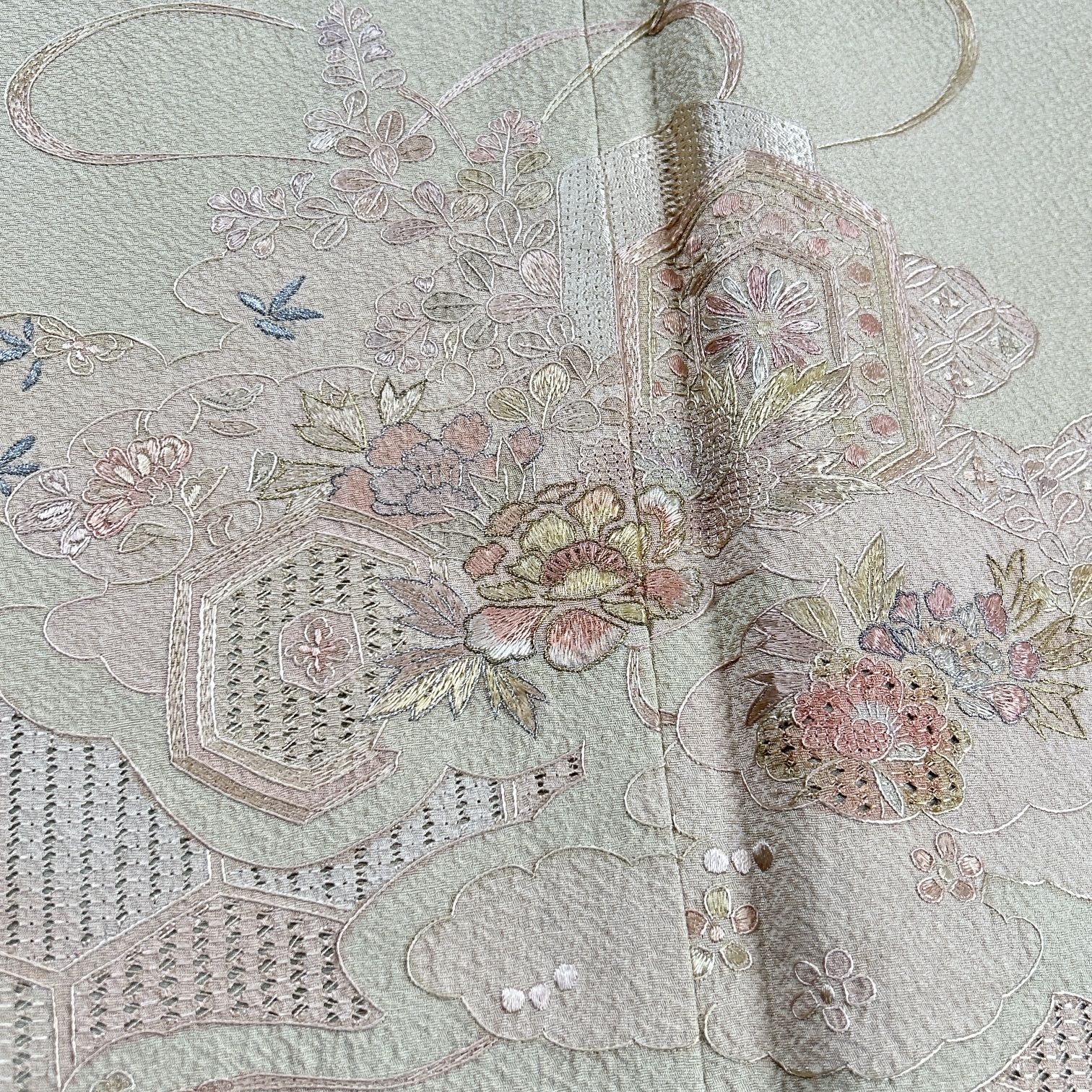 訪問着 汕頭刺繍 蘇州刺繍 落款あり 3枚 正絹 着物まとめ売り【F259 