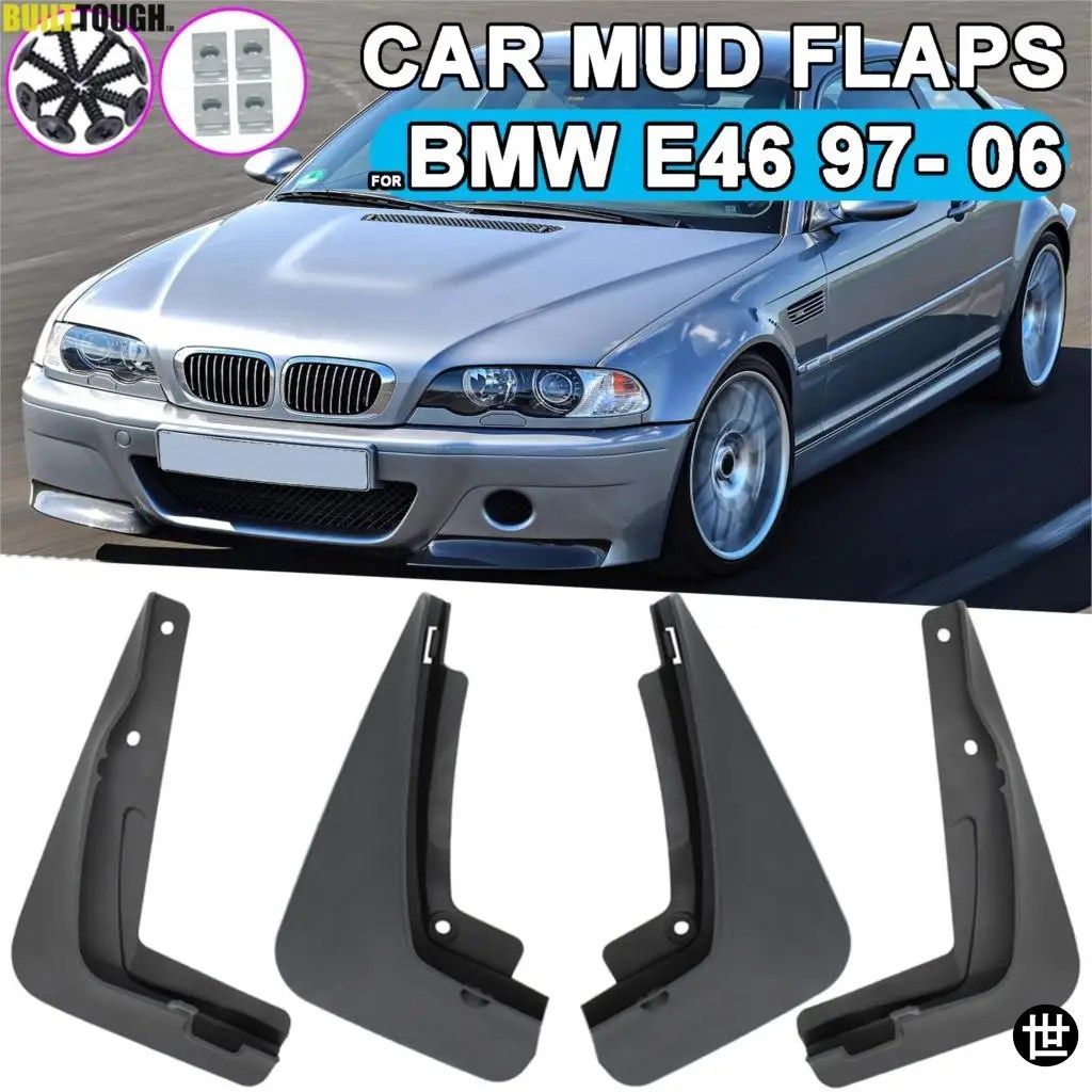 BMW 3シリーズ E46 1997-2006用 フロント/リア マッドフラップ フェンダー マッドガード 4個セット 1998 1999 2000 01 02 03 04 05