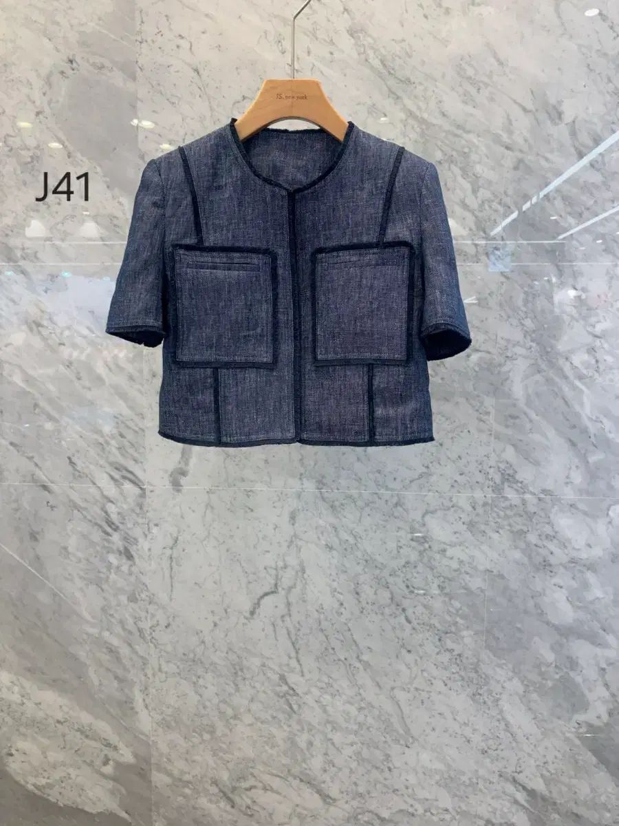 js NEW YORK スター スタイル 新作 (当日発送) ラウンド フリンジ バイカラー ポケット 半袖 リネン ジャケット