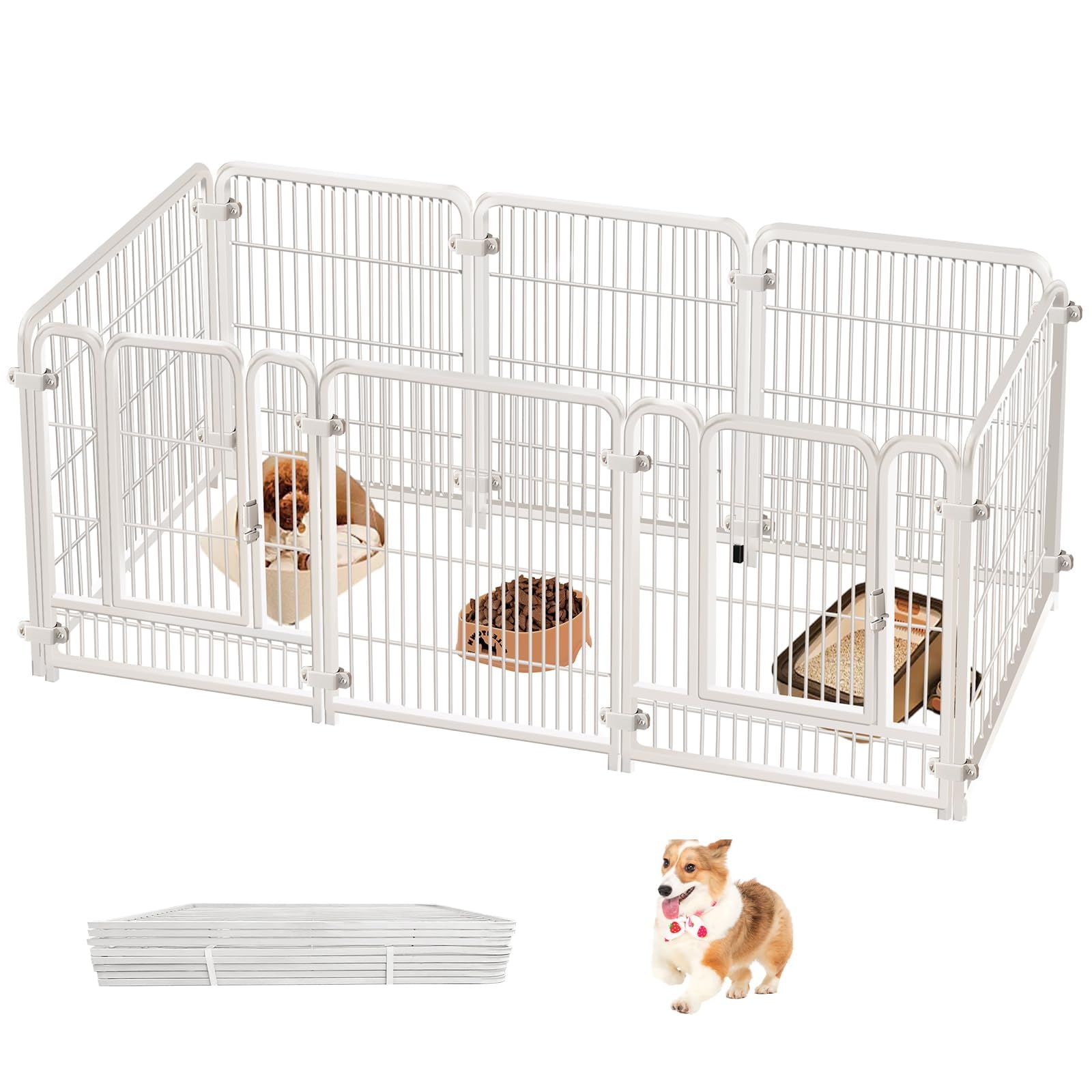 HEEOREV ペットサークル ペットフェンス 犬 サークルケージ (2つのドア，180*60*70CM-八枚) 折りたたみ可能 ? 組立簡単 レイアウト自由 トイレトレーニング 脱走防止 自立 ケージ 犬用 小型犬 中型犬 大型犬 ペット用品 屋内外兼用 接