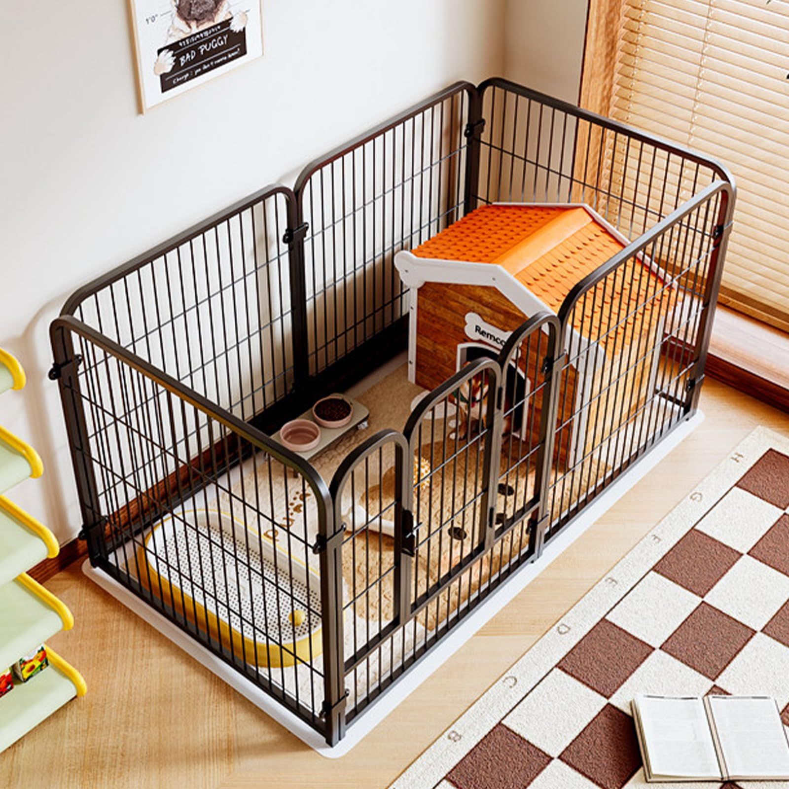Areden ペットサークル ペットフェンス 犬 サークルケージ 折りたたみ可能 ? 組立簡単 レイアウト自由 DIY 複数連結可能 トイレトレーニング 脱走防止 自立 ケージ 犬用 小型犬 中型犬 大型犬 屋内/屋外 全成長期対応 [6枚組（1つのドア）ブラ