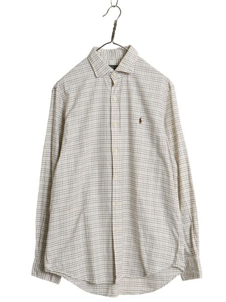 ポロ ラルフローレン チェック 長袖 シャツ メンズ M / コットン 長袖シャツ ワンポイント ワイシャツ カジュアル シンプル きれいめ 薄手