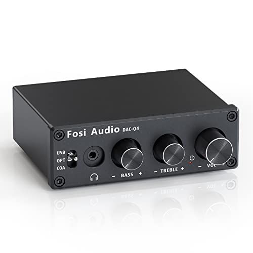 【新品】Fosi Audio Q4 DAC ヘッドフォンアンプ 小型 ミニステレオ 24ビット 光デジタル コンパクト ダック ヘッドホンアンプ 192KHz PC-USB/光/同軸/RCA入力 MAC/PC/TV/PS4/DVD対応 家庭用アクティブスピーカ