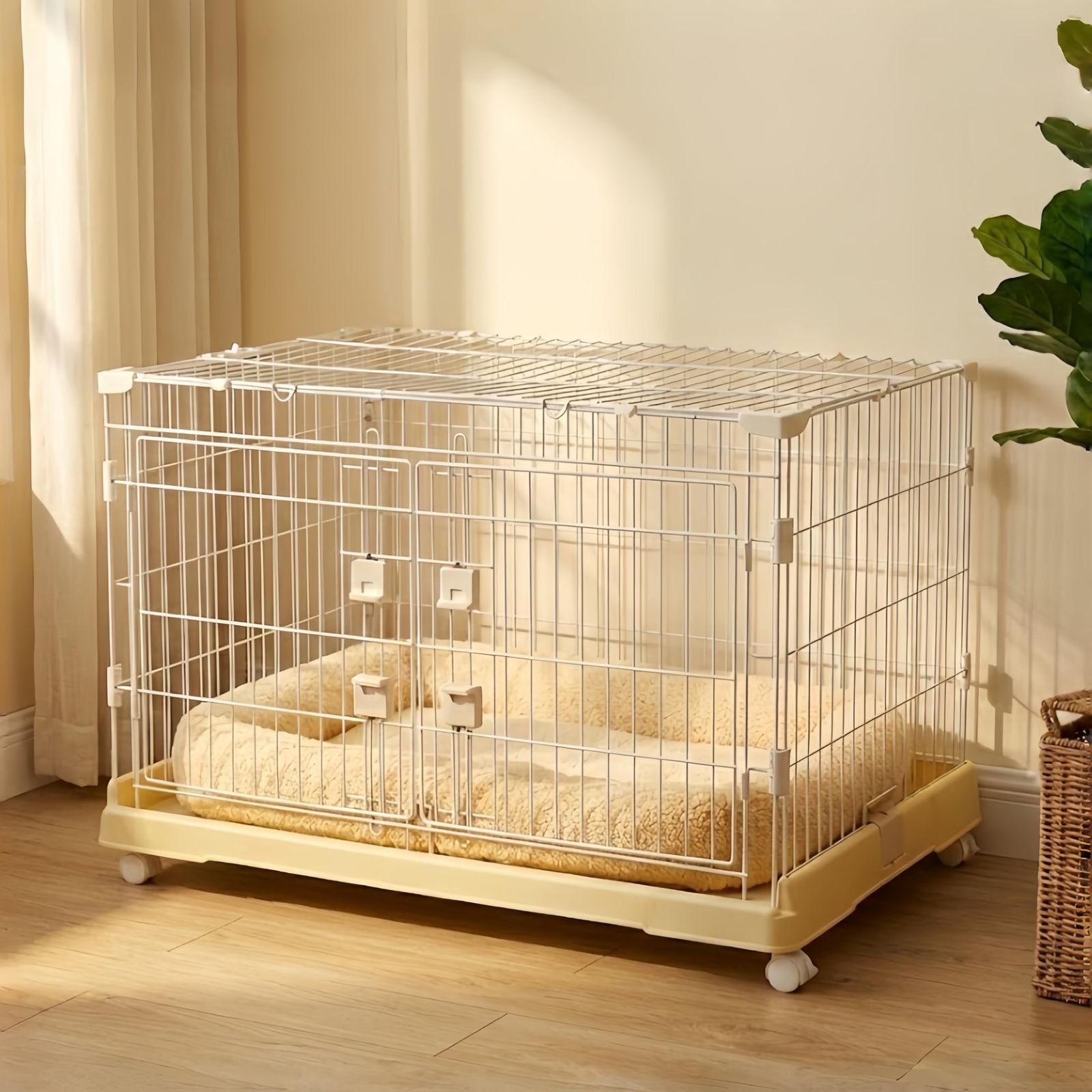N&S ペットケージ 小型犬 猫用 室内用 キャスター付き トレー付き ゲージ 小動物用 サークル 安定感ある一体型構造 組立簡単 S(71.5×47×56.5cm) アイボリーma eb18917f