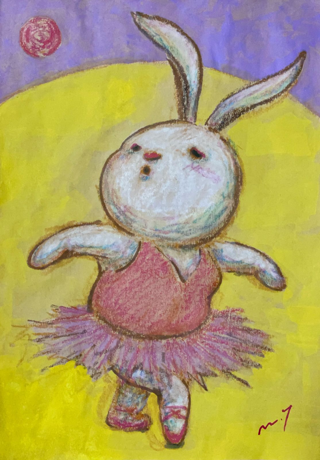 高野マナブ 原画｜[月でダンス] Drawing A4 アクリル 一点物 Manabu Takano 髙野學 Moon Sun Rabbit 月と太陽とウサギ Louvre Uffizi Japan 台湾 現代美術家