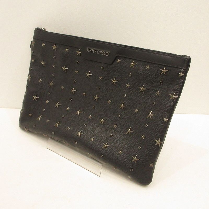 【姫路東店】 中古 JIMMY CHOO | ジミーチュウ クラッチバッグ GRAINY CALF W DEREK GRY 152 CRYSTAL STARS J000046390001 カーフスキン 【122】
