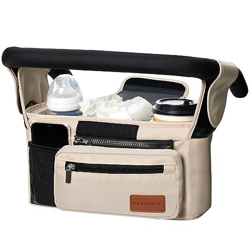 Momcozy ベビーカー用バッグ ドリンクホルダー 大容量 ベビー収納?オムツポーチ インナーバッグ 哺乳瓶付き 多機能オーガナイザー 肩掛け・手提げ対応 カーキas 8e871ac3