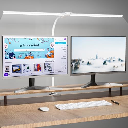 Wobane デスクライト LED 1800lm 目に優しい 電気スタンド【80cm幅・ダブル光源・5段階調色・無段階調光・Ra95高演色性】明るい デスクスタンド おしゃれ 卓上ライト クランプ式 省エネ 角度調節可能 テーブルライト 独立 0d6ab815