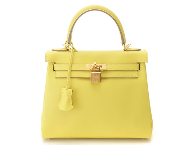 HERMES エルメス ケリー25 ライム/GP 内縫い ハンドバッグ ヴォースイフト ライム/GP Y刻印 レディース【中古】472