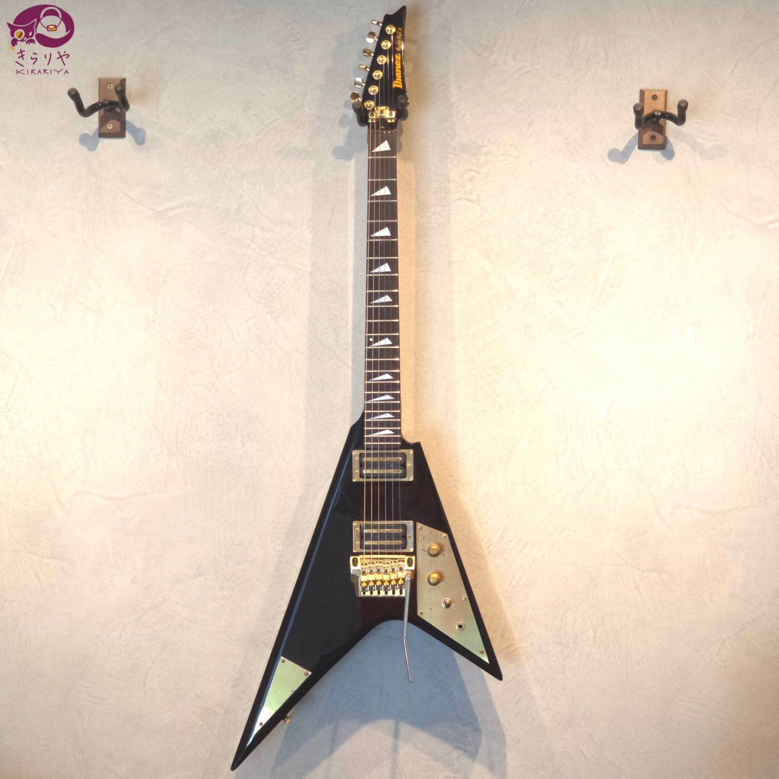 Ibanez アイバニーズ Rocket Roll II フライングV エレキギター リペア済 正常動作品 ジャパンヴィンテージ 1980年代製 ロケットロール2 フロイドローズ搭載 ソフトケース アーム リペアショップ控えコピー付
