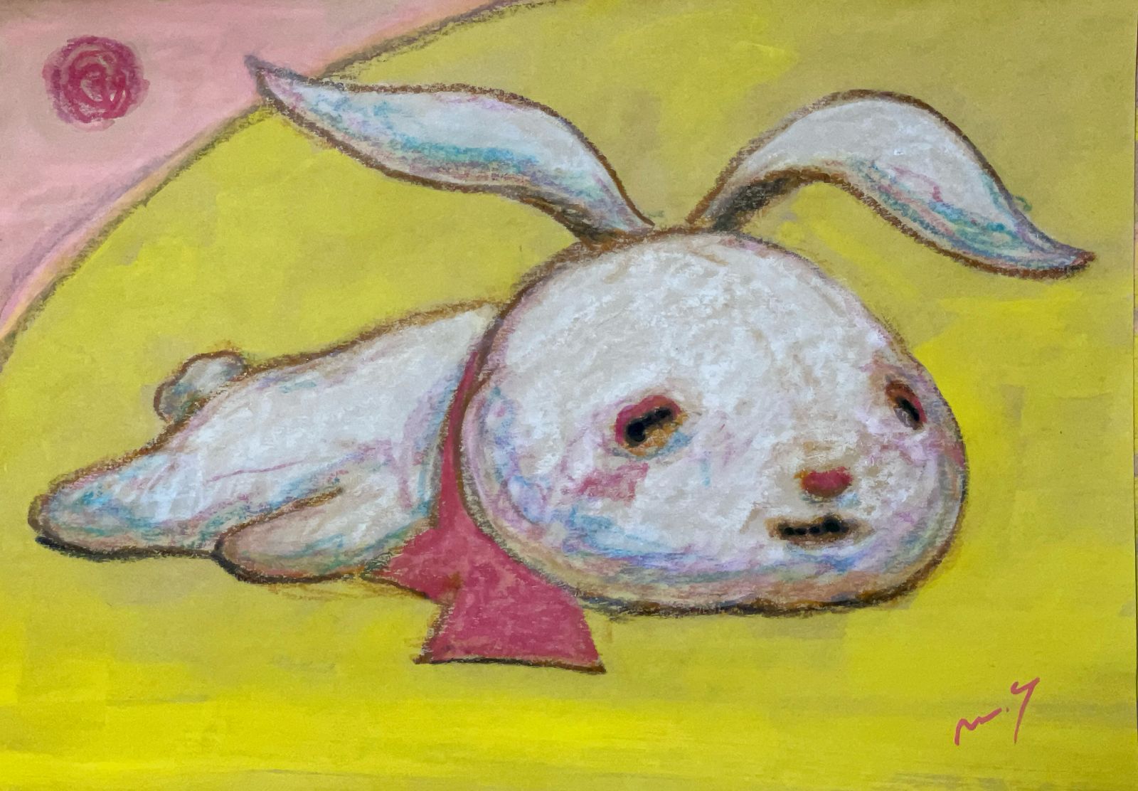 高野マナブ 原画｜[おひるね] Drawing A4 アクリル 一点物 Manabu Takano 髙野學 Moon Sun Rabbit 月と太陽とウサギ Louvre Uffizi Japan 台湾 現代美術家