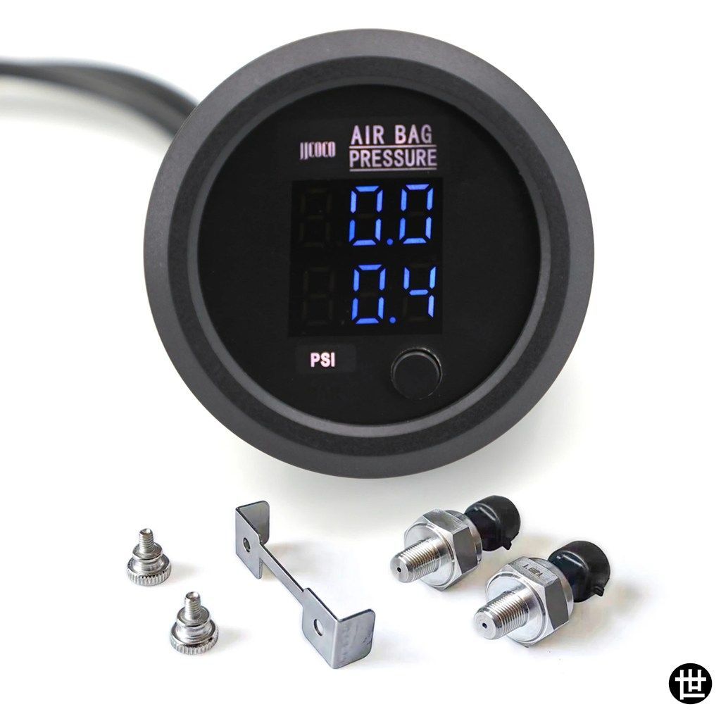 超薄型12V/24Vデュアル圧力エア圧計BAR/PSI表示エアサスペンションエアライド対応1/8NPTセンサー2個付属