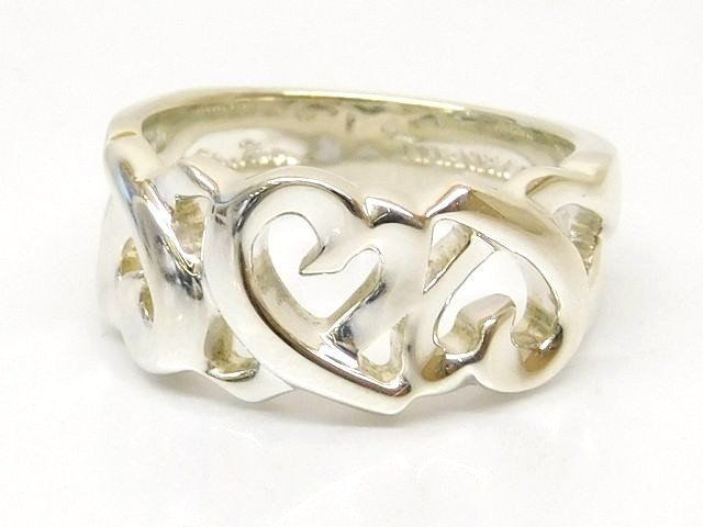 かなり美品 ティファニー ☆ 8号 トリプルラビングハート リング 指輪 シルバー レディース TIFFANY＆Co□ 8C8F