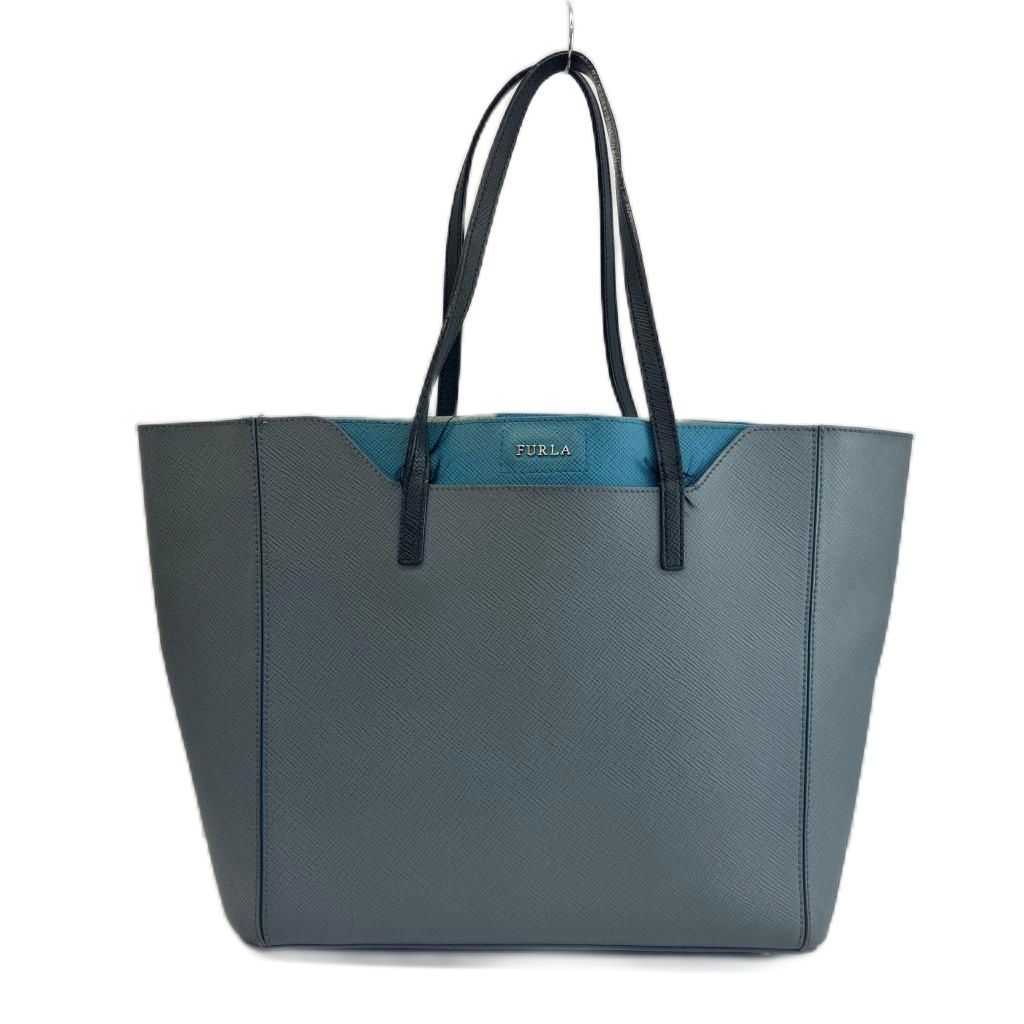 フルラ FURLA ファンタジア FANTASIA トートバッグ 肩掛け 牛革 レザー ロゴ ゴールド金具 青 ブルー /XZ ■GY11