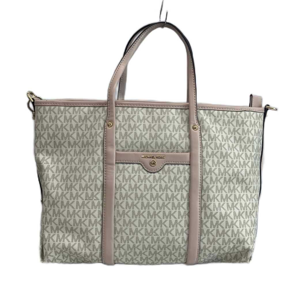 マイケルコース MICHAEL KORS ベック BECK ミディアム MKシグネチャー トートバッグ ショルダー 2WAY PVC レザー ロゴ ゴールド金具 白 ホワイト ピンク 30T0GKNT1B /XZ ■GY18