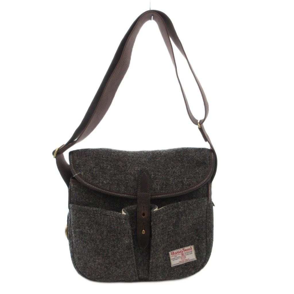 ハリスツイード Harris Tweed Brady ショルダーバッグ 斜め掛け ロゴ レザー グレー /FF