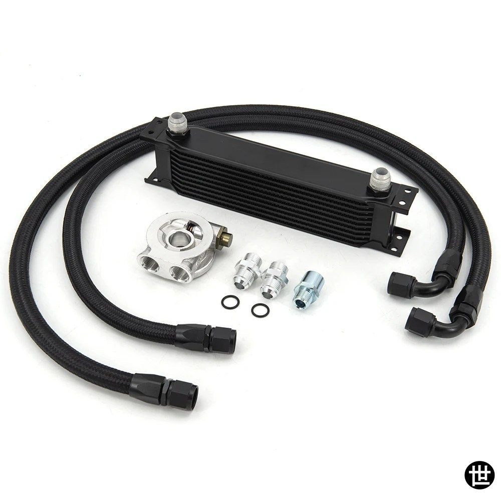 レーシングカー用10列油圧ショベル油圧オイルクーラーキットオイルフィルターサンドイッチアダプター+AN10ホース