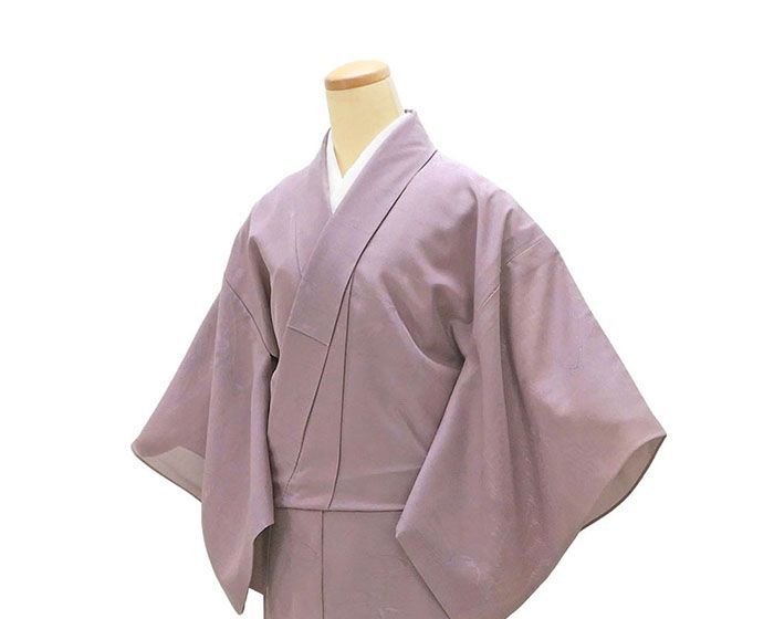 夏物美品！ 裄66.3cm 夏物 お茶事 紫鼠色 紗 小紋 正絹 仕立上り