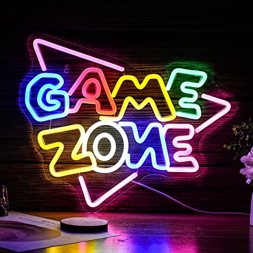 ゲームゾーンネオンサイン LED ゲームネオンライト 調光可能 USB 文字ネオンライト アクリルアート壁装飾 寝室 プレイルーム バー パーティーデコレーション ボーイズギフト 39*32cmas b6e93bd6