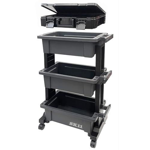 【新品】SK11(エスケー11) ツールワゴン&パーツストッカーセット 全段ボックス型 3段 耐荷重30kg 小型 外寸W490×D295×H785mm キャスター付き 日本製 STW-B490PS
