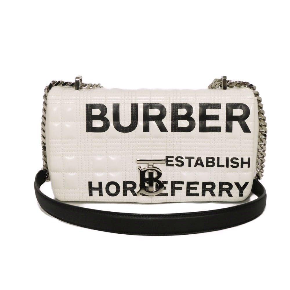 美品 BURBERRY ローラ ホワイト チェーンバッグft BURBERRY バーバリー スモール ローラ ホースフェリー クロスボディ W