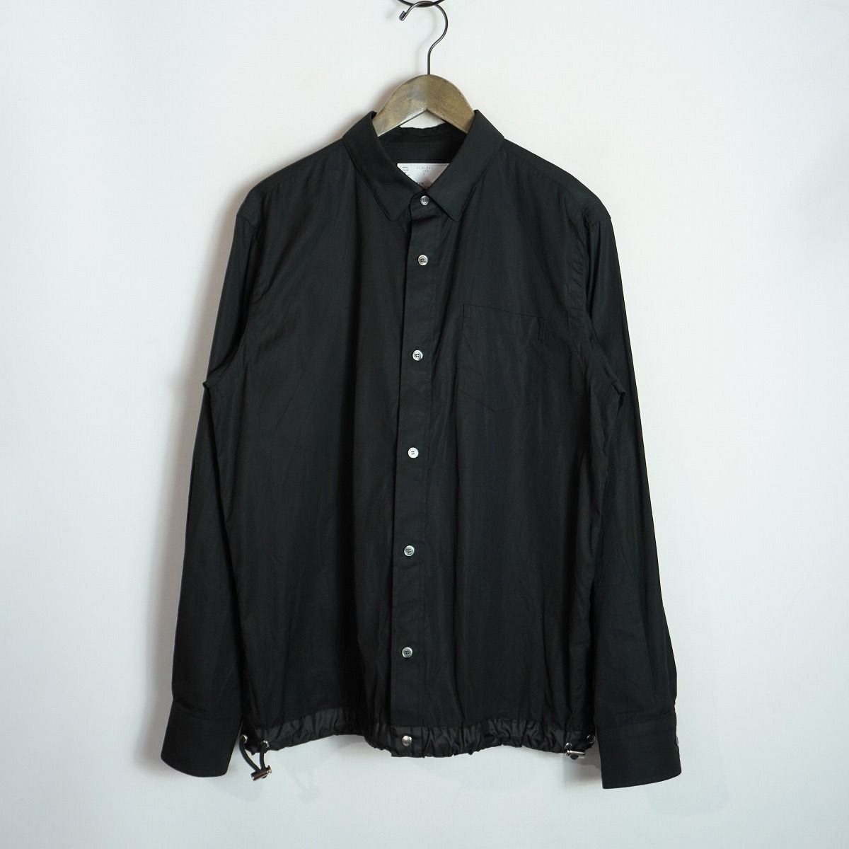 正規 定番 25AW Sacai サカイ Cotton Poplin Shirt BLACK SCM-241 コットン ポプリン 長袖 ドローコード シャツ 黒 サイズ2 3676Q♪