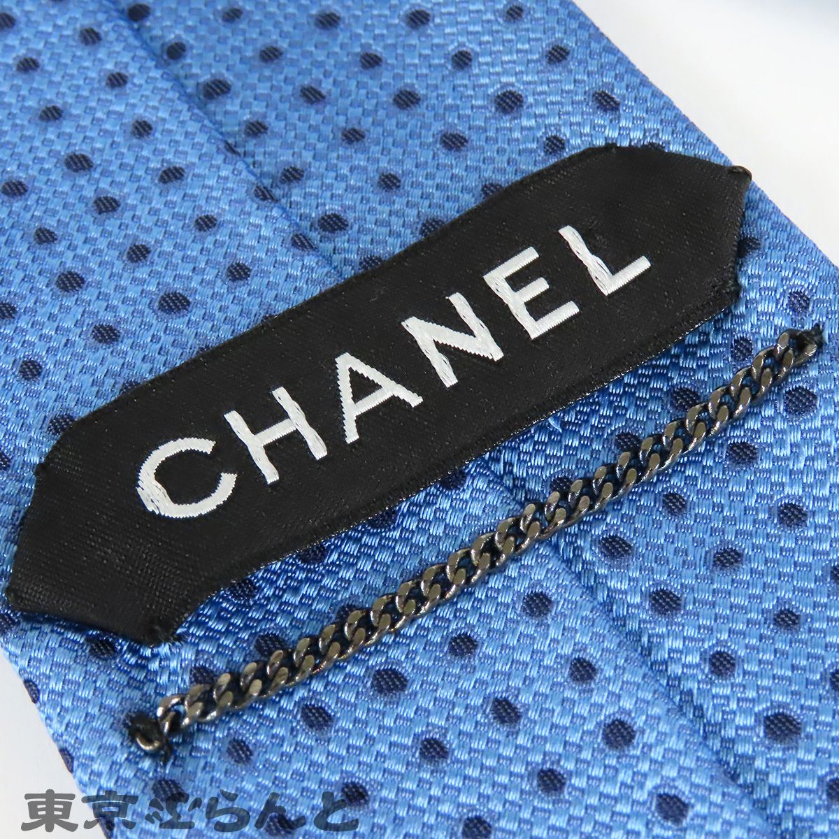 【新品未使用】CHANEL ココマーク　ライトブルー ドット柄 ネクタイ　シルク シャネル CHANEL ネクタイ ライトブルーxブルー シルク ドット柄
