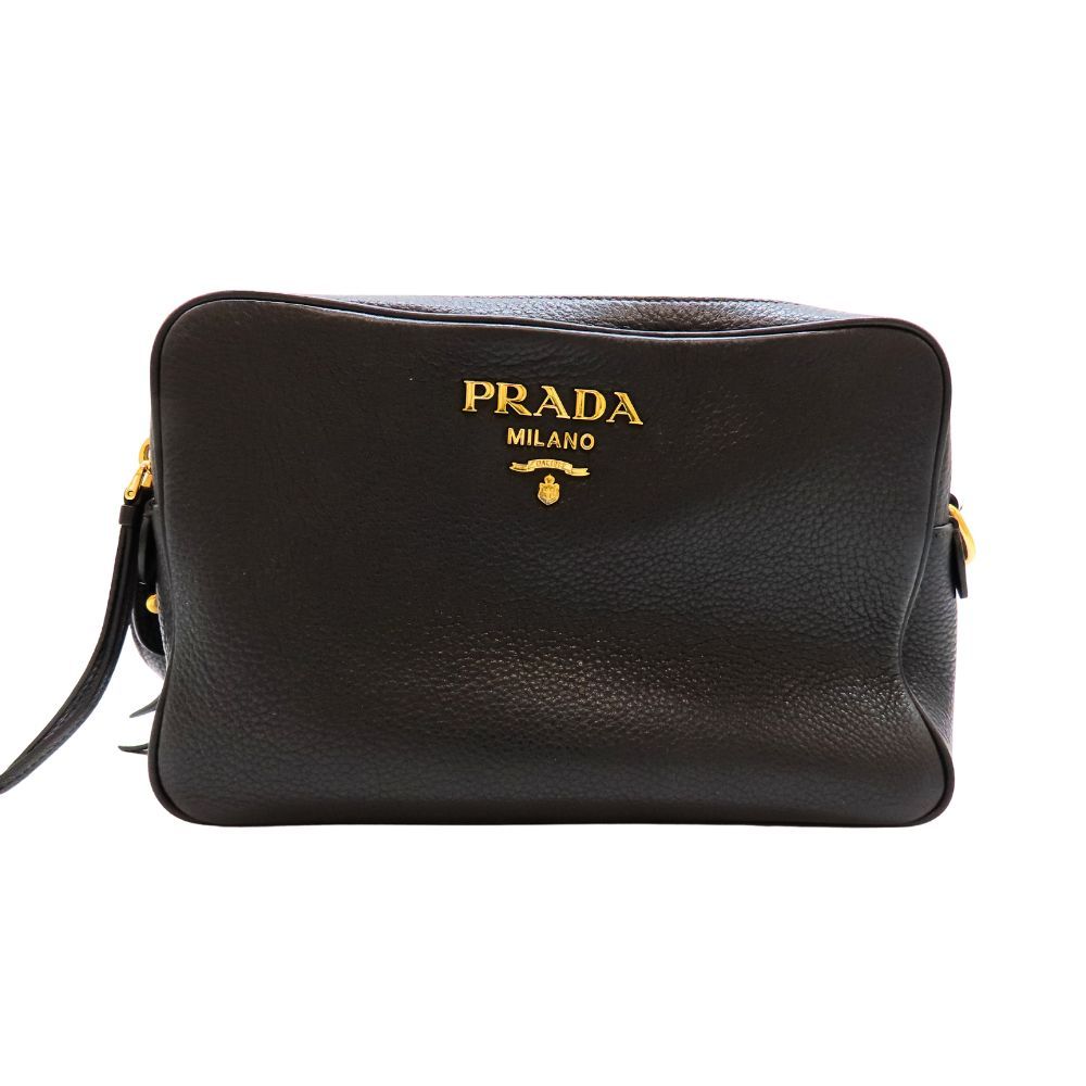 【中古】プラダ PRADA 1BH079 ヴィッテロダイノレザー ダブルジッパー レザーショルダーバッグ ネロ メンズ レディース A2602468【無料ギフトラッピング承ります】